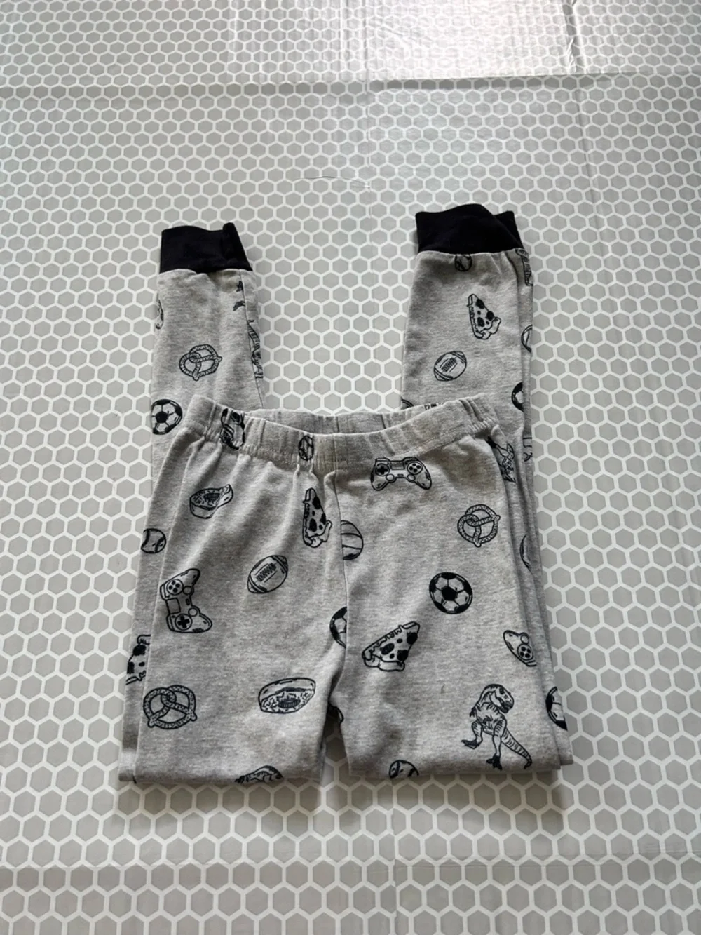 Place Grey Pajama Set with Black Accents and Game Print. Size 6